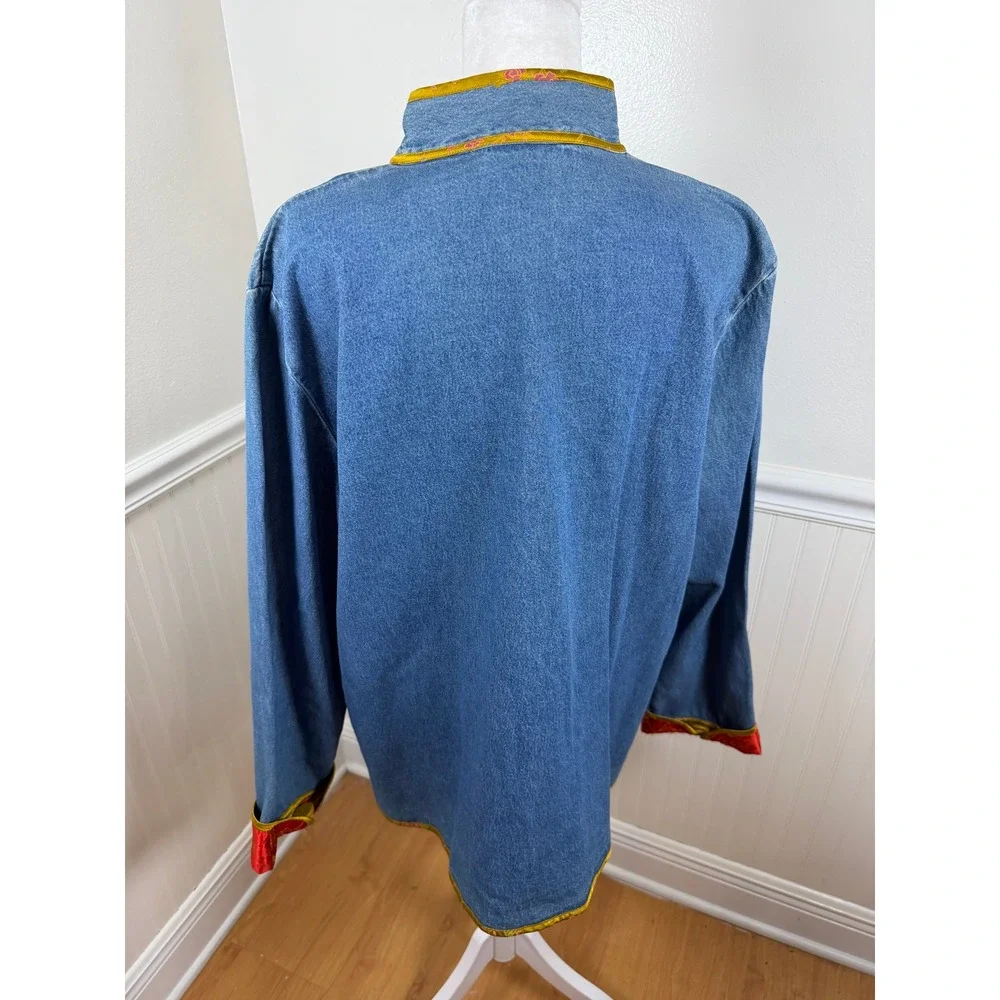 Hearts of Palm Vintage Denim‎ Mandarin Collar Jacket Embroidered Women Size 18